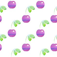 Seamless pattern with stylized silhouettes of cherry watercolor texture