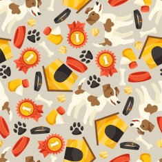 Seamless pattern with cute dogs icons and objects N3