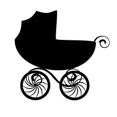 Isolated black baby carriage silhouette N2