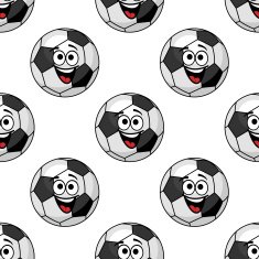 Laughing cartoon soccer ball seamless pattern
