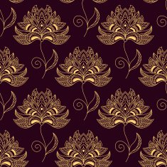 Yellow on purple paisley seamless floral pattern