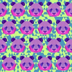 Bright colored polygonal panda seamless pattern background