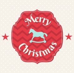 christmas card with blue horse on chevron pattern