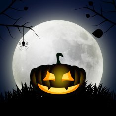Halloween background with moon and silhouette of pumpkin