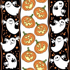 Halloween seamless background with ghosts and pumpkins