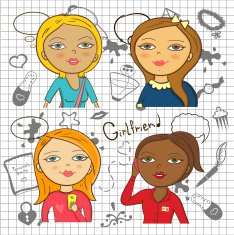Colorful cartoon girls with accessories N2