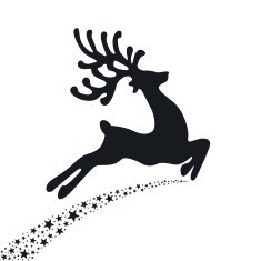 black reindeer flying stars isolated
