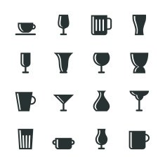 Cup and Glass Silhouette Icons N2