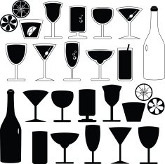 vector Silhouette - Glasses bottles cocktails isolated on white