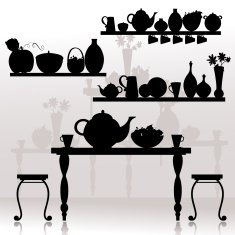 shelves in the kitchen cookware
