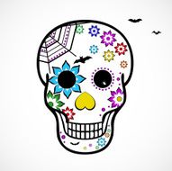 decorative vector skull with flowers and bats