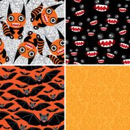 Happy Halloween set of four seamless patterns Bats monsters