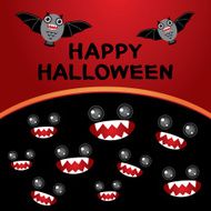 Happy Halloween card Bats monsters Black and red Vector
