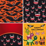 Happy Halloween set of two seamless patterns and cards