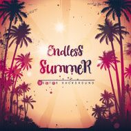 Summer grunge square background with palm trees
