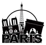 Paris City Skyline Silhouette Circle Black and White Vector Illustration