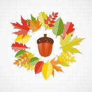 Acorn with Leaves Vector Autumn Illustration N2