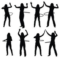 Silhouette of female friends with plastic hoops
