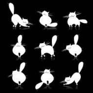 Funny white fat cats silhouettes for your design