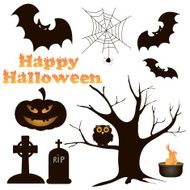 Halloween Bats Pumpkin Spider Web Owl dry wood