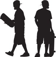 Skateboarder Carrying Board