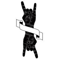 Rock on hand creative sign with two hands an ribbon N2