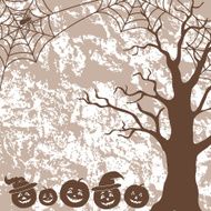 Halloween landscape pumpkins tree and spider