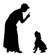 Vector silhouette of people with dog N57