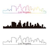 Los Angeles skyline linear style with rainbow
