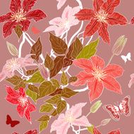 Vector seamless pattern with clematis flowers