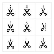 Set icons of scissors with cut line N2