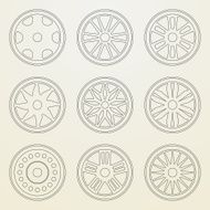 Set of icons a car rims Thin line style