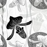 Monochrome floral seamless pattern with hand drawn orchids Vector design