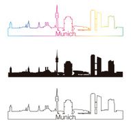 Munich skyline linear style with rainbow