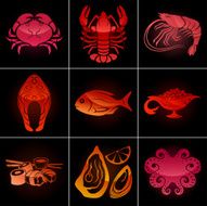 Seafood icons set N3