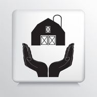 Square Icon With Two Hands Cupping a Barn and Silo N2