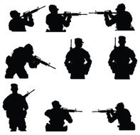 Multiple images of an army man with rifle