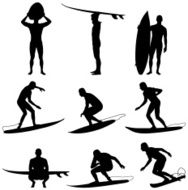 Awesome male surfers with surfboards