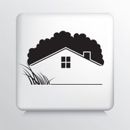 Square Icon With House Grass Landscaping Symbol