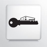 Square Icon with House on Black Key Silhouette