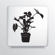 Square Icon with House Plant in Pot Black Silhouette