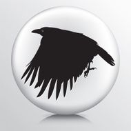 Round Icon with Black Flying Crow Silhouette