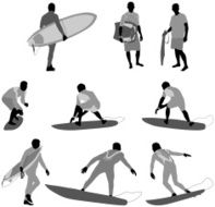 Multiple images of a man with surfboard N2