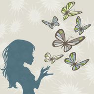 Silhouette girl with butterflies