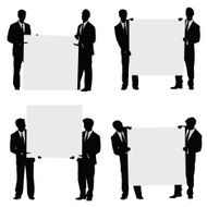 Two businessmen holding up blank sign poster boards