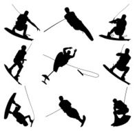 Men doing awesome tricks while wake boarding