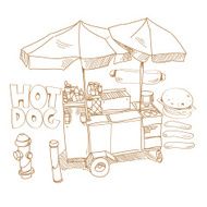 Hot dog stand hand drawn vector illustration