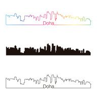 Doha skyline linear style with rainbow