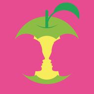 Optical illusion Head to head or an apple? Vector - Illustration