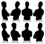 Multiple silhouette of a shirtless man